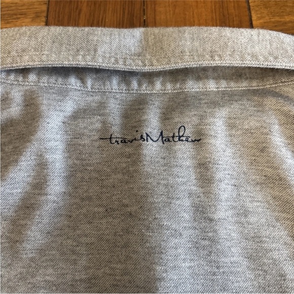 Travis Mathew Polo Shirt Hawaiian Palm Stripe Gray Blue Golf Performance Sz 2XL - Picture 12 of 13